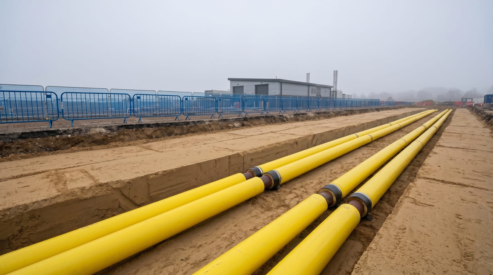 USP engineer reviewing district heating and gas infrastructure plans for a residential development