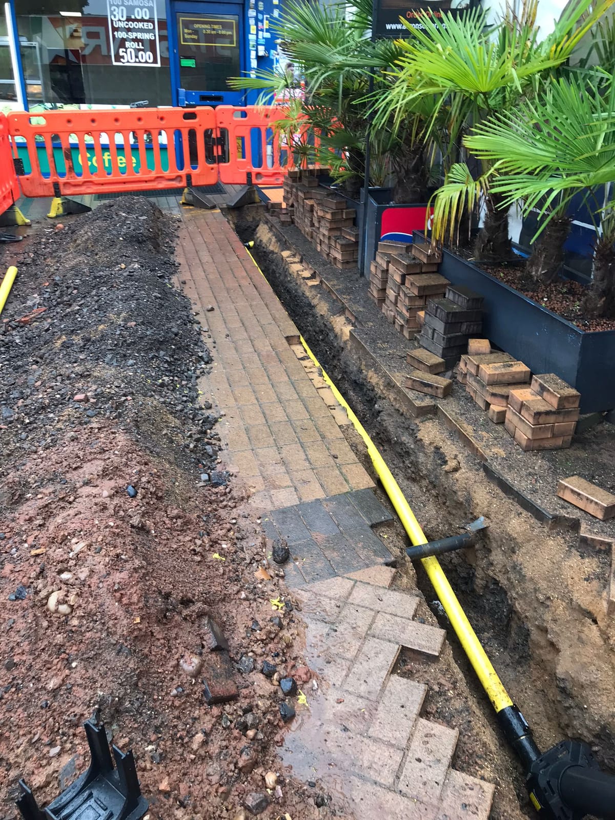 Ground source heat pump collector trench excavation on a new development site