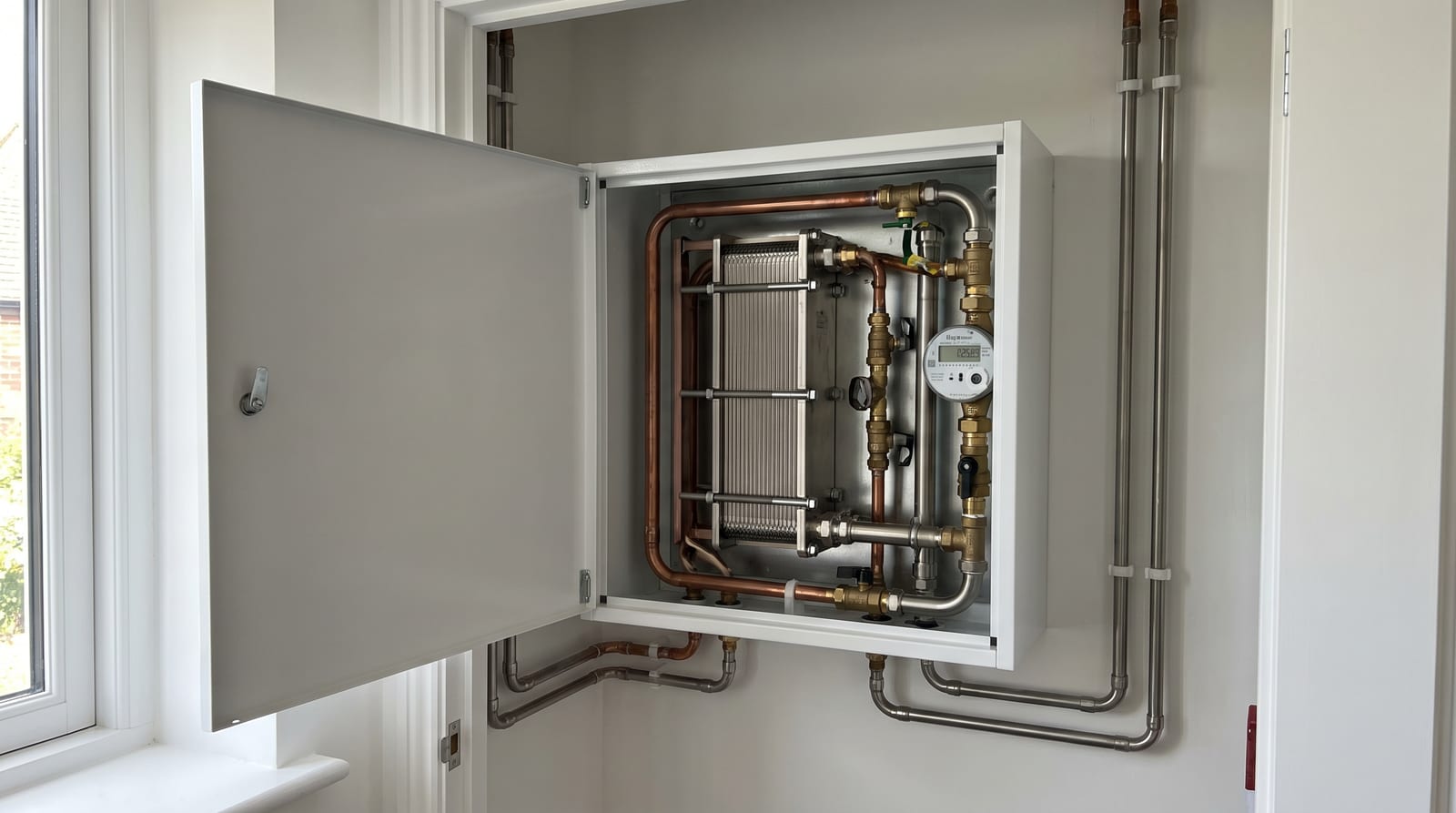 Heat interface unit installed in a plant room of a residential development